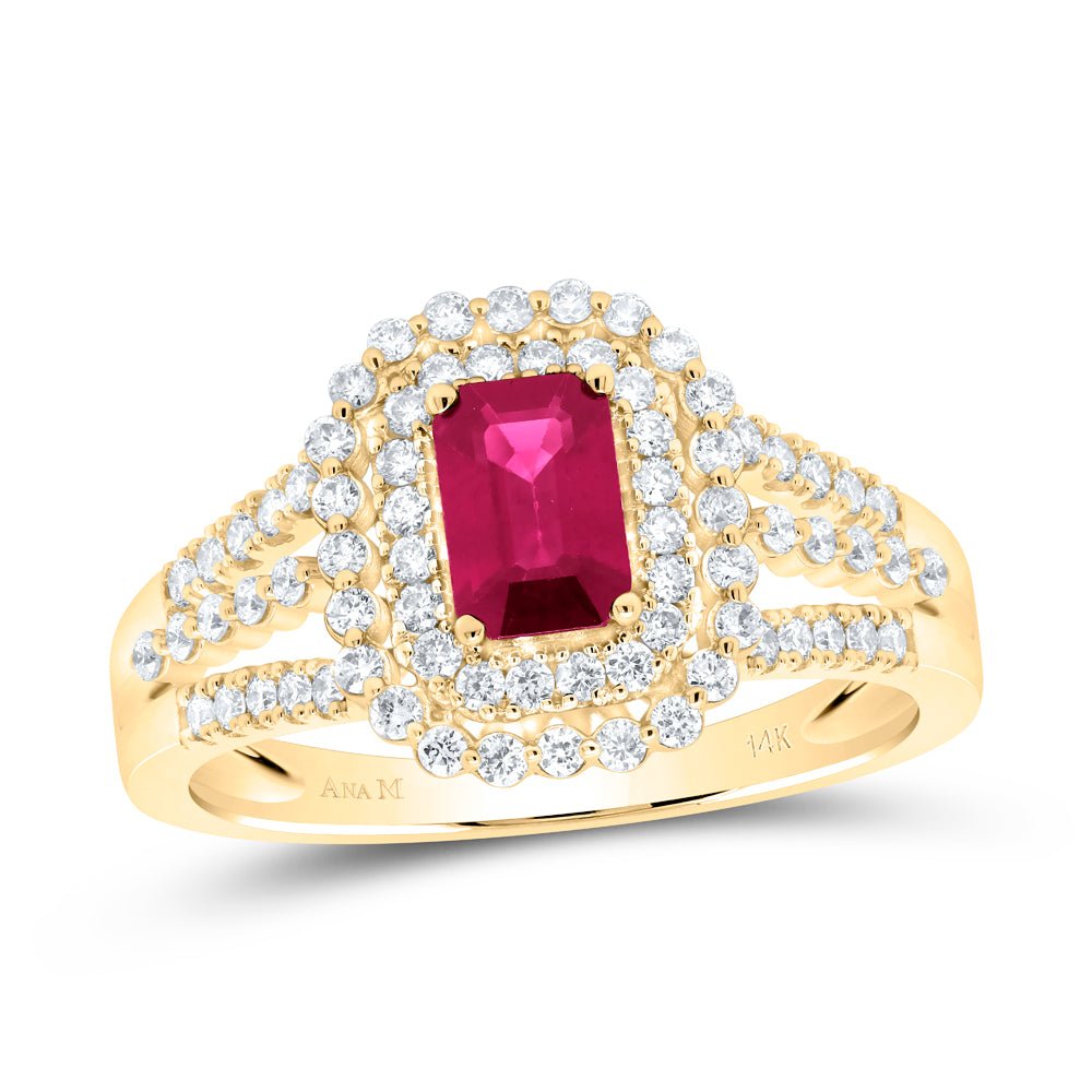 14K Yellow Gold Diamond Emerald Ruby Gemstone Ring 1/2 Cttw - Splendid Jewellery