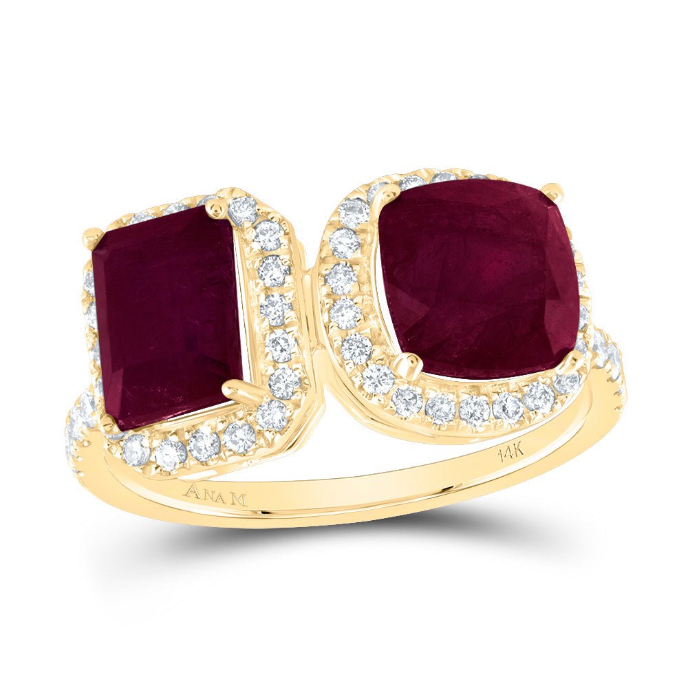 14K Yellow Gold Diamond Emerald Ruby Gemstone Ring 3/8 Cttw - Splendid Jewellery