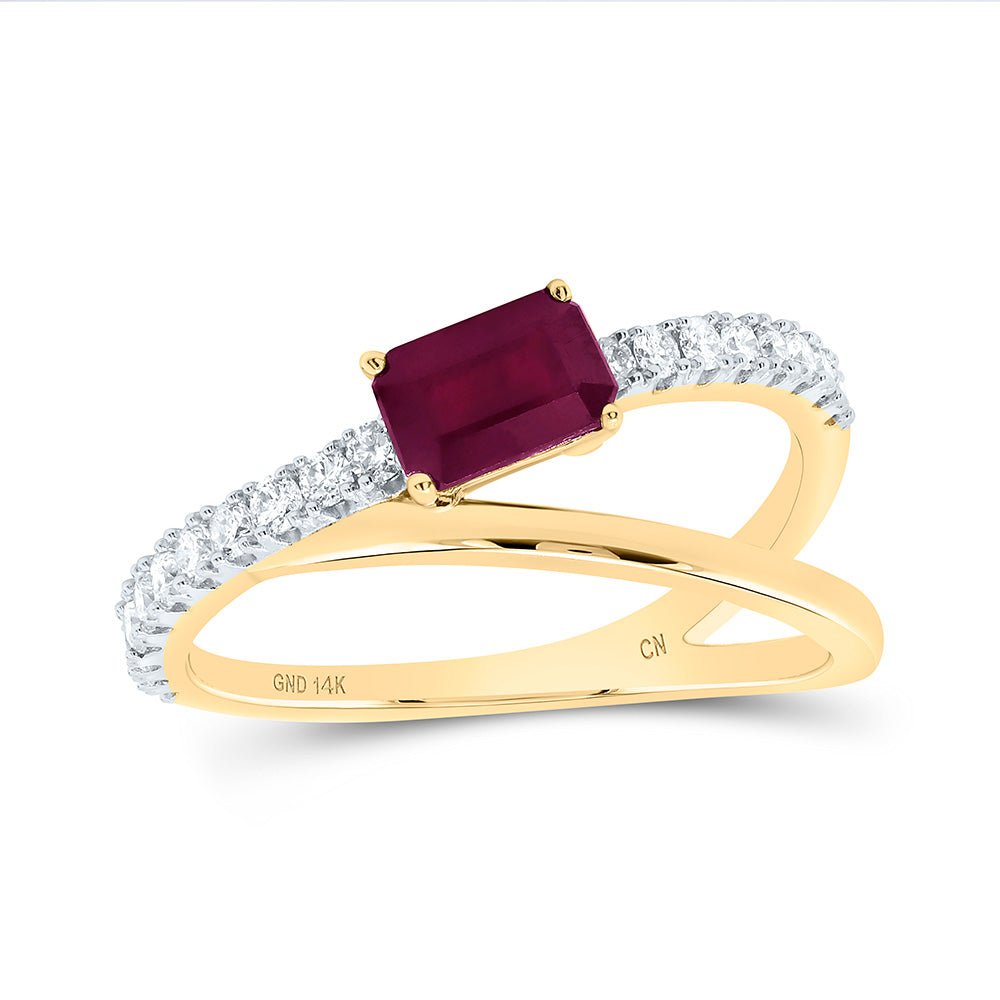 14K Yellow Gold Diamond Emerald Ruby Gemstone Women's Ring 1/3 Cttw - Splendid Jewellery