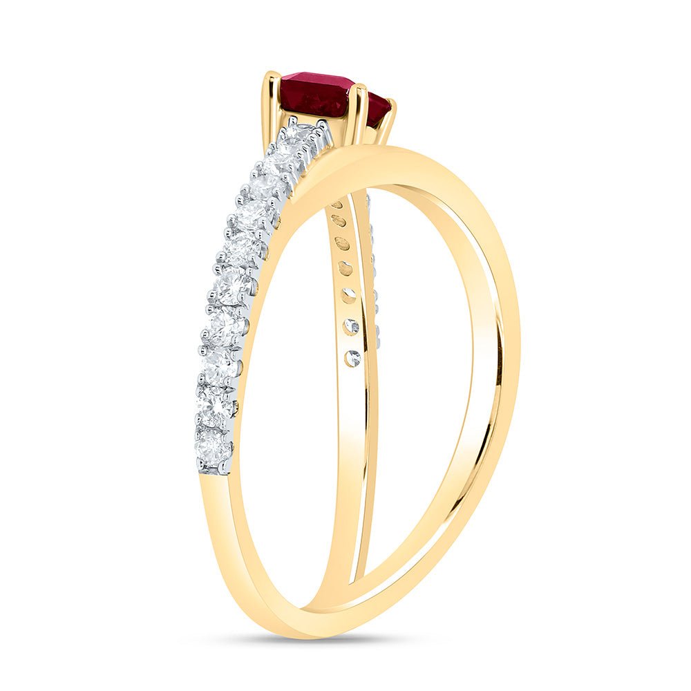 14K Yellow Gold Diamond Emerald Ruby Gemstone Women's Ring 1/3 Cttw - Splendid Jewellery