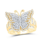 14K Yellow Gold Diamond Fashion Butterfly Ring 1 1/4 Cttw - Splendid Jewellery