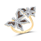 14K Yellow Gold Diamond Fashion Butterfly Ring 1 Cttw - Splendid Jewellery