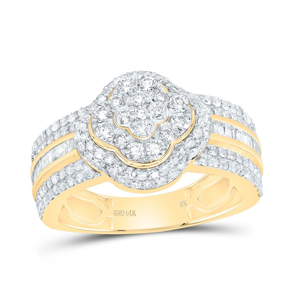 14K Yellow Gold Diamond Fashion Clover Ring 1 Cttw - Splendid Jewellery