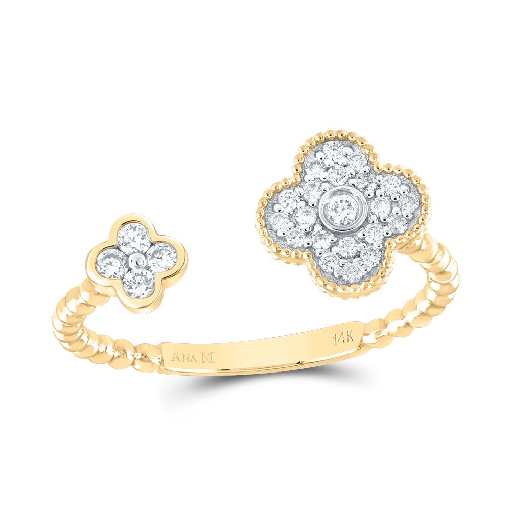14K Yellow Gold Diamond Fashion Clover Ring 1/5 Cttw - Splendid Jewellery