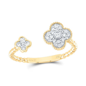 14K Yellow Gold Diamond Fashion Clover Ring 1/5 Cttw - Splendid Jewellery