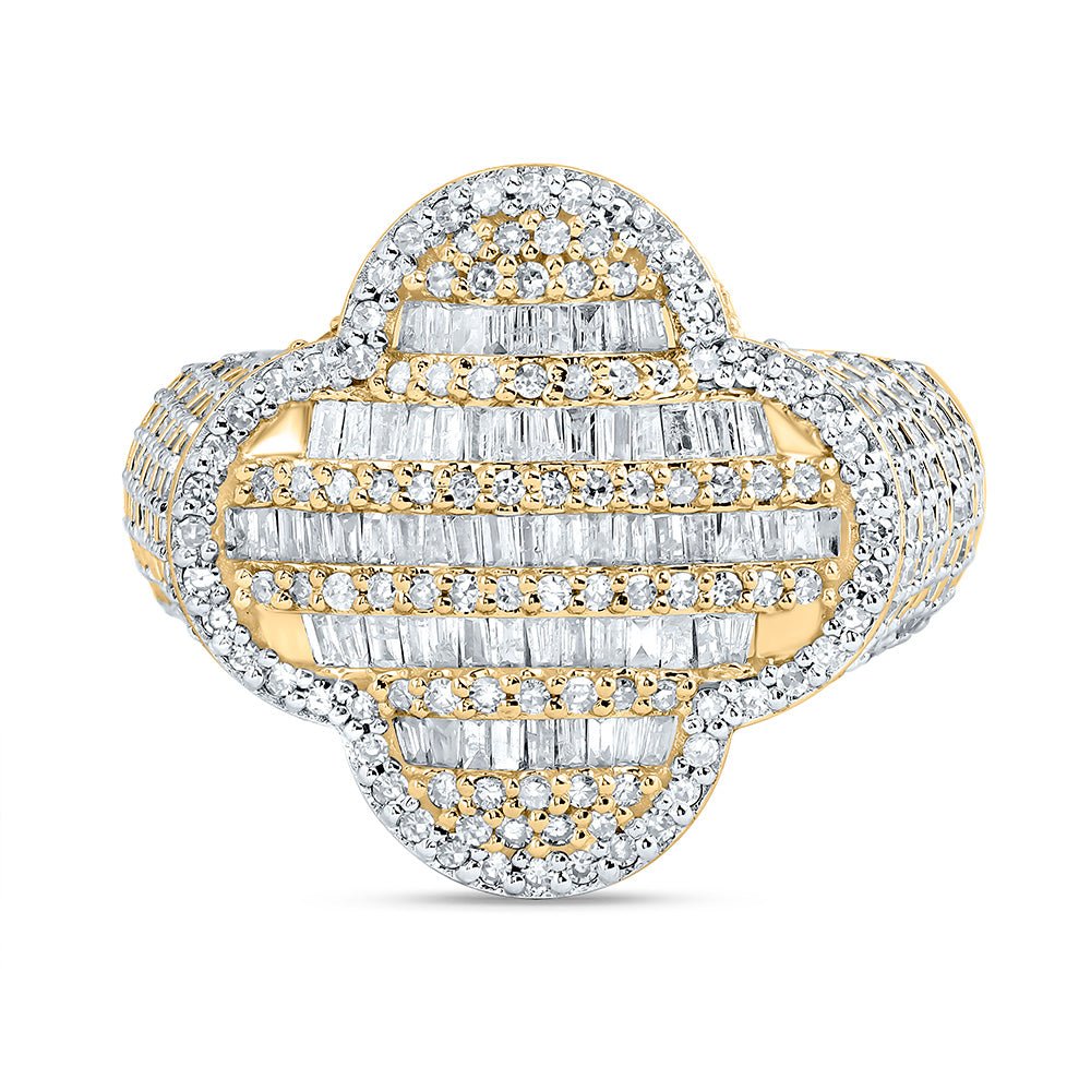 14K Yellow Gold Diamond Fashion Clover Women's Ring 1 1/2 Cttw - Splendid Jewellery