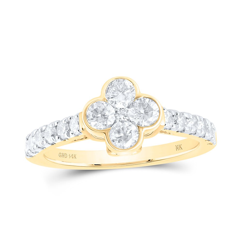 14K Yellow Gold Diamond Fashion Clover Women's Ring 1 Cttw - Splendid Jewellery
