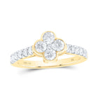 14K Yellow Gold Diamond Fashion Clover Women's Ring 1 Cttw - Splendid Jewellery