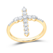 Load image into Gallery viewer, 14K Yellow Gold Diamond Fashion Cross Ring 5/8 Cttw - Splendid Jewellery