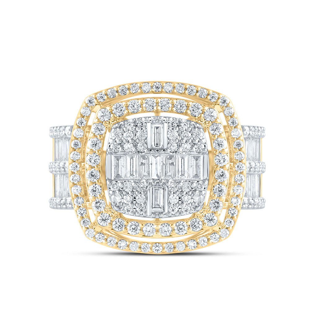 14K Yellow Gold Diamond Fashion Cushion Baguette Bridal Ring 1 3/4 Cttw - Splendid Jewellery