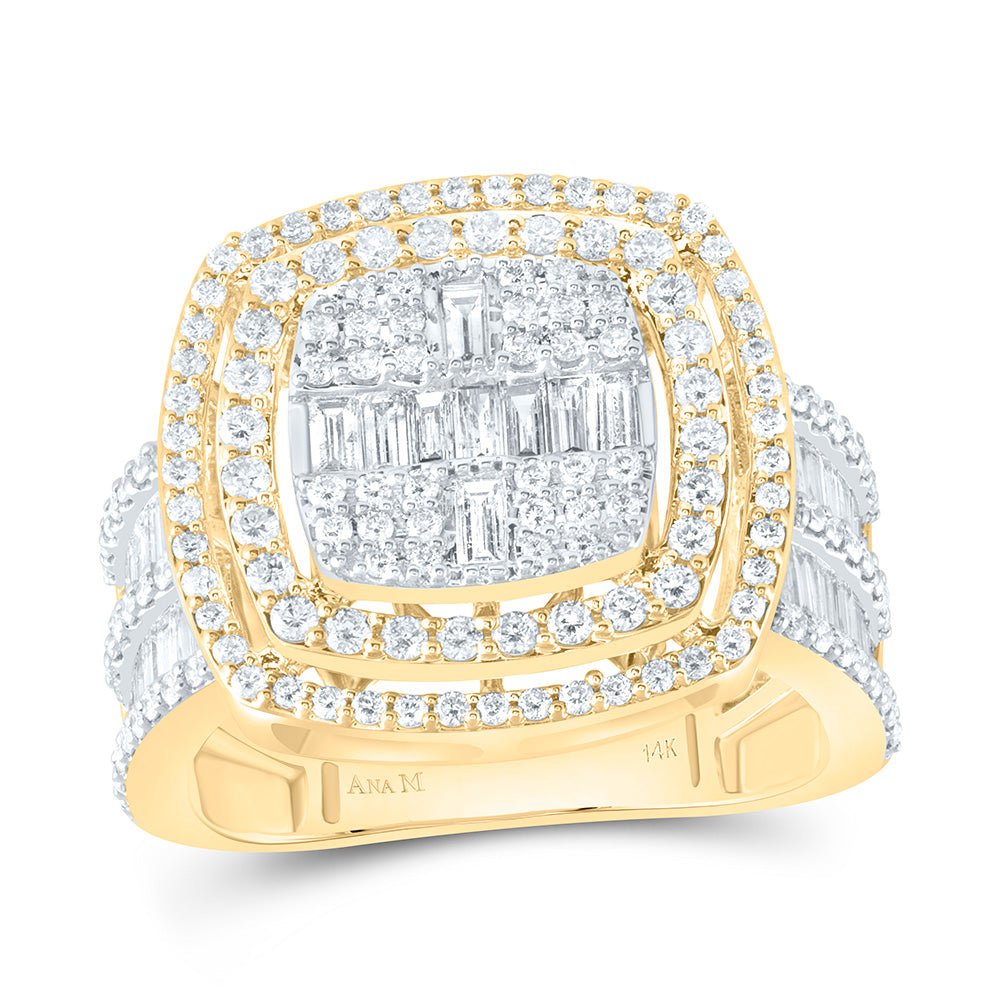 14K Yellow Gold Diamond Fashion Cushion Baguette Bridal Ring 1 3/4 Cttw - Splendid Jewellery