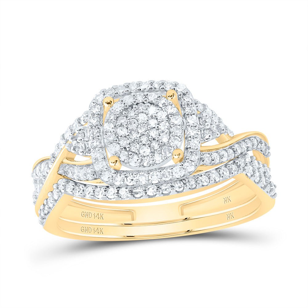14K Yellow Gold Diamond Fashion Cushion Bridal Set 1/2 Cttw - Splendid Jewellery