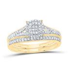 14K Yellow Gold Diamond Fashion Cushion Bridal Set 1/3 Cttw - Splendid Jewellery