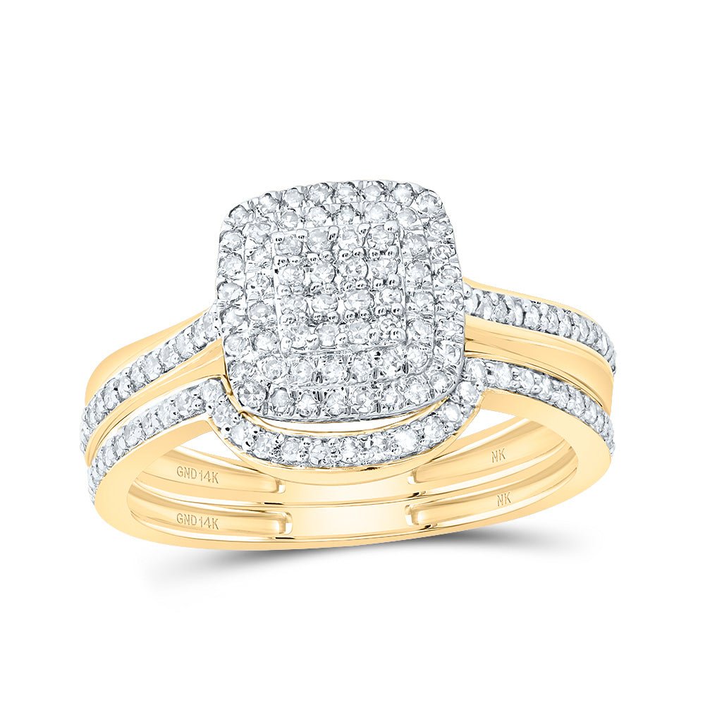 14K Yellow Gold Diamond Fashion Cushion Bridal Set 3/8 Cttw - Splendid Jewellery