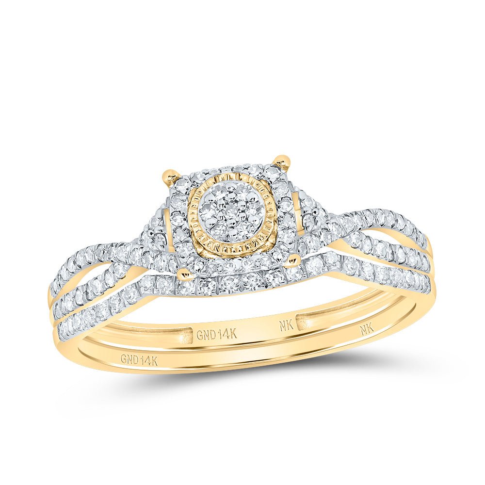 14K Yellow Gold Diamond Fashion Cushion Flower Bridal Set 1/3 Cttw - Splendid Jewellery