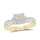 14K Yellow Gold Diamond Fashion Cushion Flower Bridal Set 1/3 Cttw - Splendid Jewellery