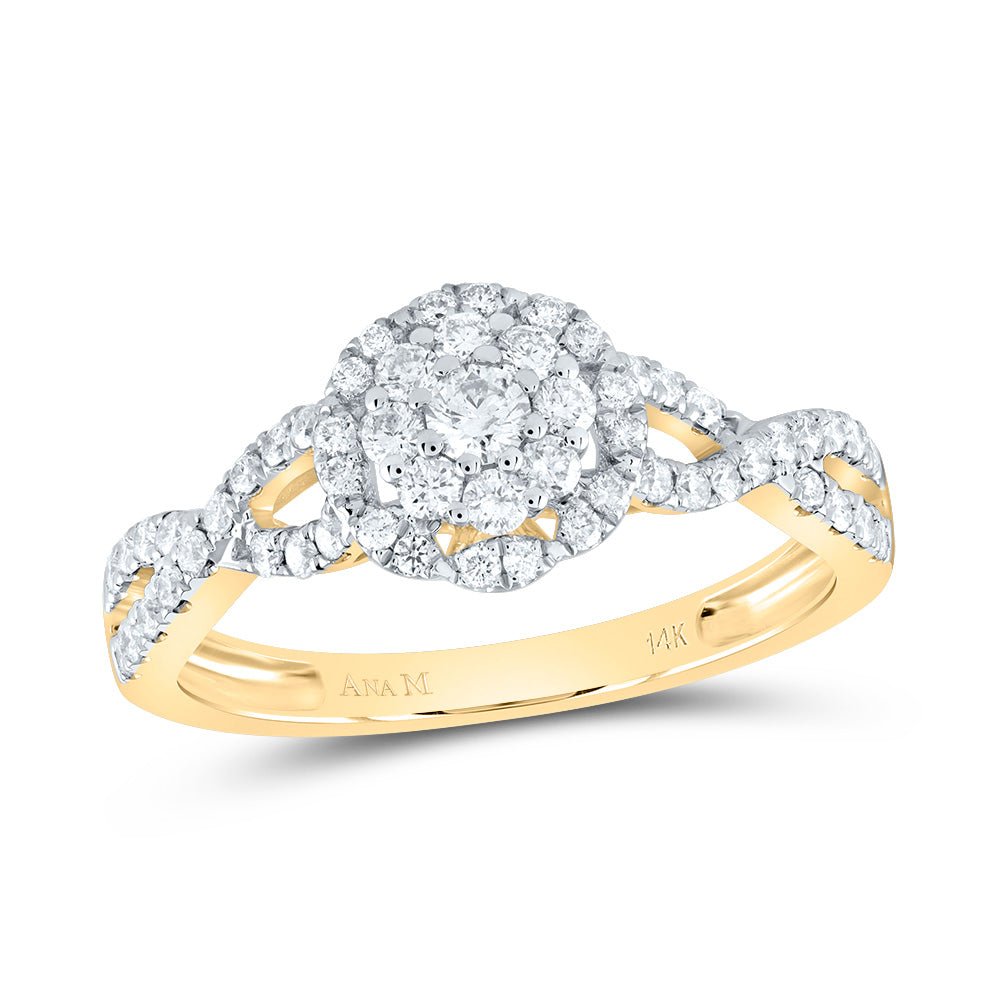 14K Yellow Gold Diamond Fashion Flower Bridal Ring 1/2 Cttw - Splendid Jewellery