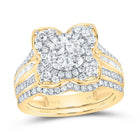 14K Yellow Gold Diamond Fashion Flower Bridal Set 1 1/3 Cttw - Splendid Jewellery