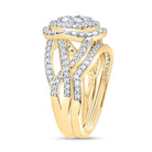 14K Yellow Gold Diamond Fashion Flower Bridal Set 1 1/5 Cttw - Splendid Jewellery