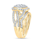 14K Yellow Gold Diamond Fashion Flower Bridal Set 1 1/5 Cttw - Splendid Jewellery