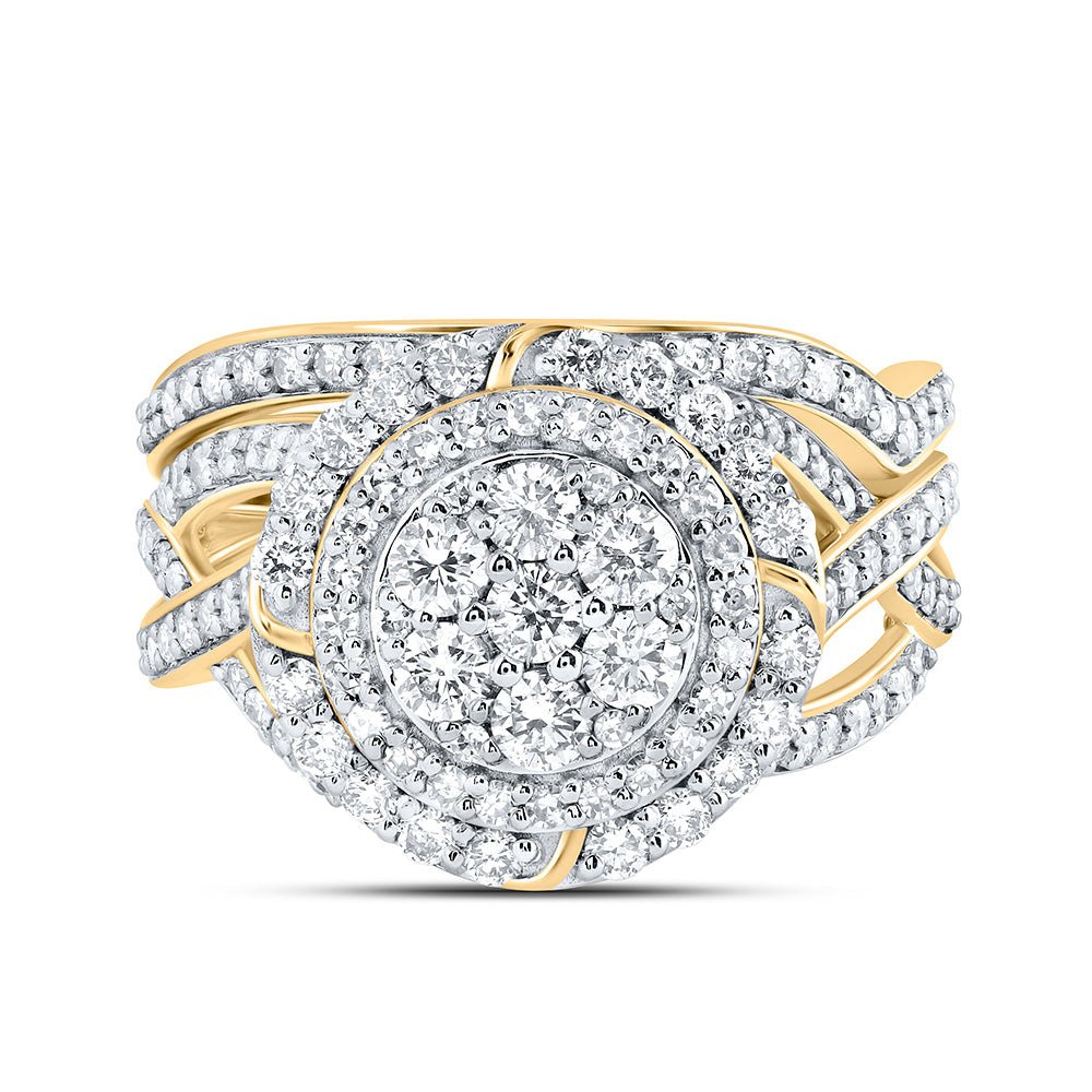 14K Yellow Gold Diamond Fashion Flower Bridal Set 1 1/5 Cttw - Splendid Jewellery