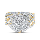 14K Yellow Gold Diamond Fashion Flower Bridal Set 1 1/5 Cttw - Splendid Jewellery