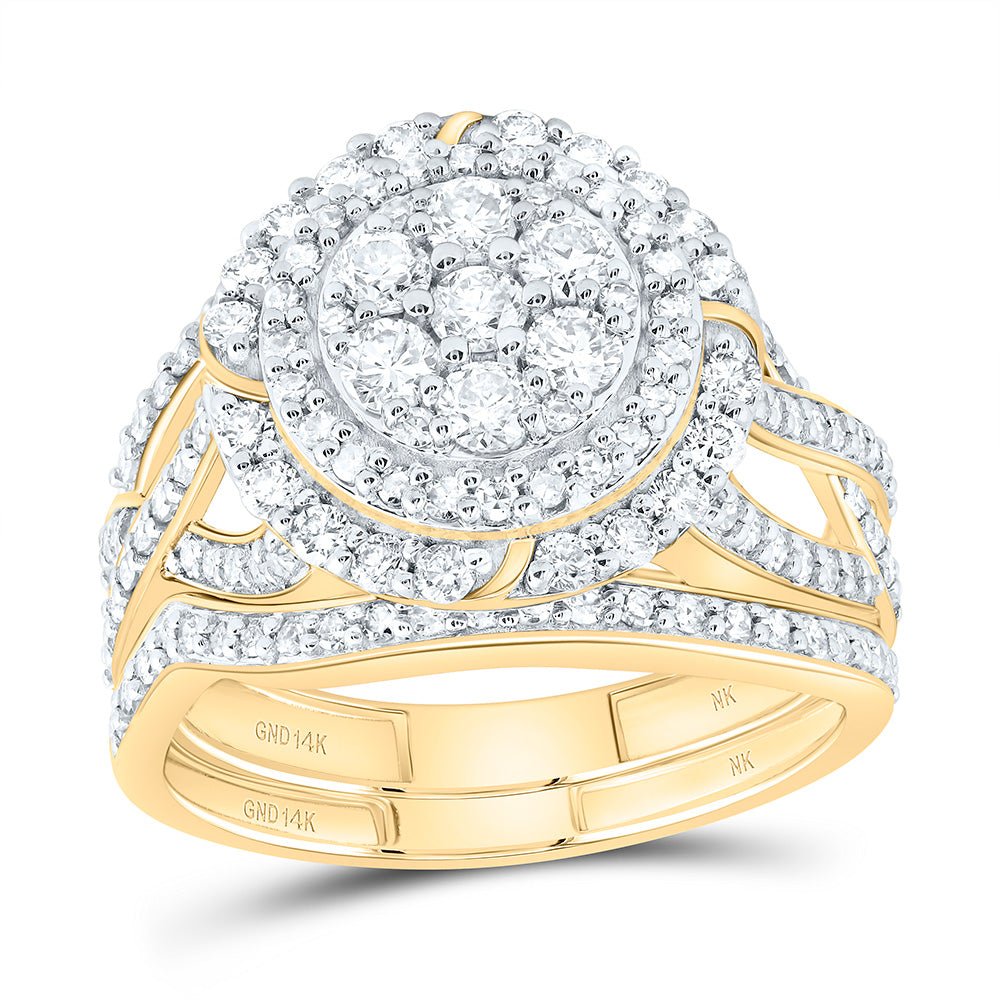 14K Yellow Gold Diamond Fashion Flower Bridal Set 1 1/5 Cttw - Splendid Jewellery