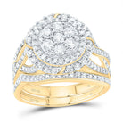 14K Yellow Gold Diamond Fashion Flower Bridal Set 1 1/5 Cttw - Splendid Jewellery
