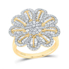 14K Yellow Gold Diamond Fashion Flower Ring 1 Cttw - Splendid Jewellery