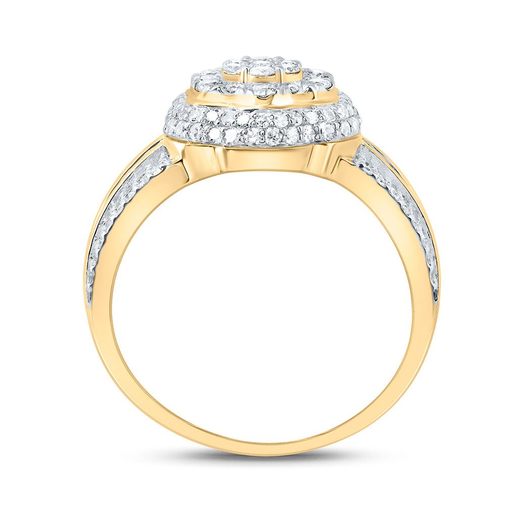 14K Yellow Gold Diamond Fashion Flower Ring 1 Cttw - Splendid Jewellery