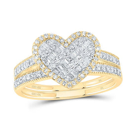14K Yellow Gold Diamond Fashion Heart Bridal Set 1/2 Cttw - Splendid Jewellery