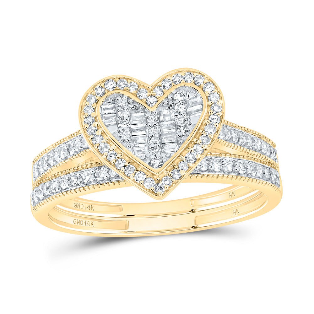 14K Yellow Gold Diamond Fashion Heart Bridal Set 1/3 Cttw - Splendid Jewellery