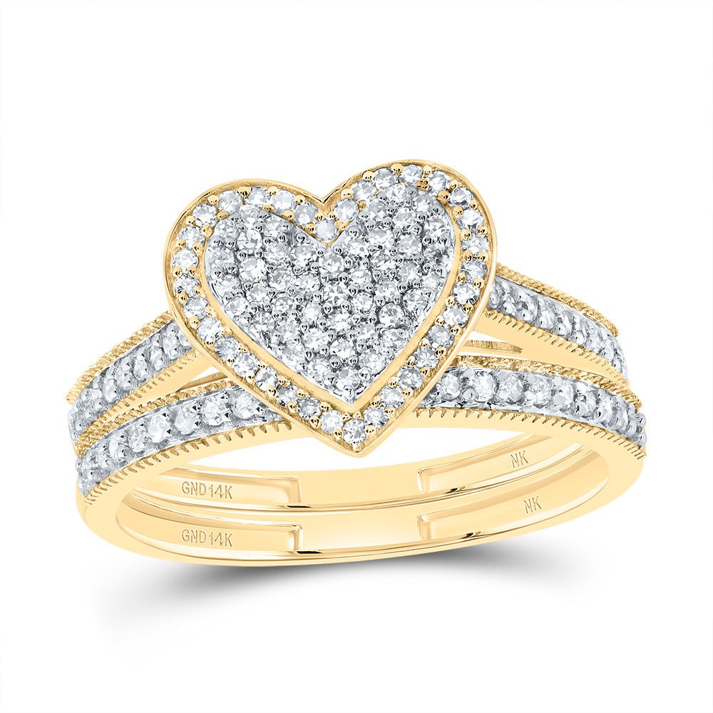 14K Yellow Gold Diamond Fashion Heart Bridal Set 3/8 Cttw - Splendid Jewellery