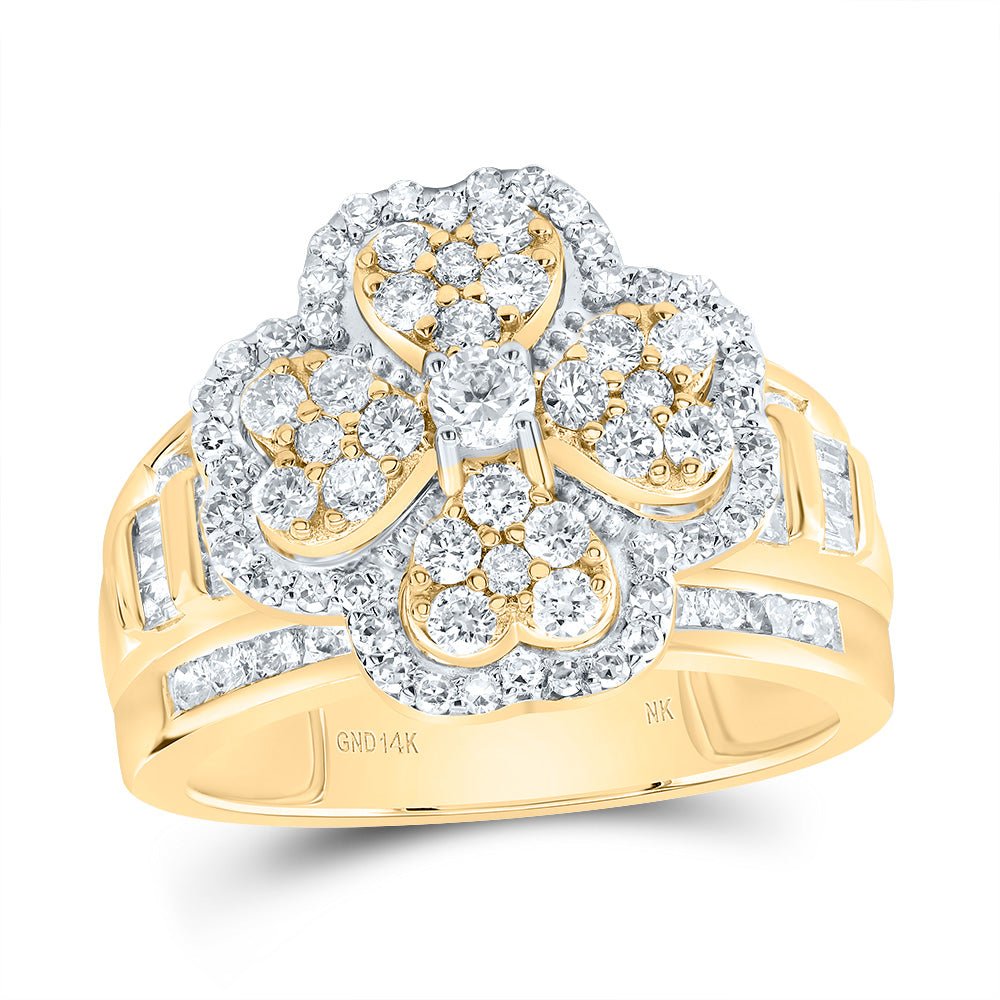 14K Yellow Gold Diamond Fashion Heart Clover Ring 1 3/8 Cttw - Splendid Jewellery