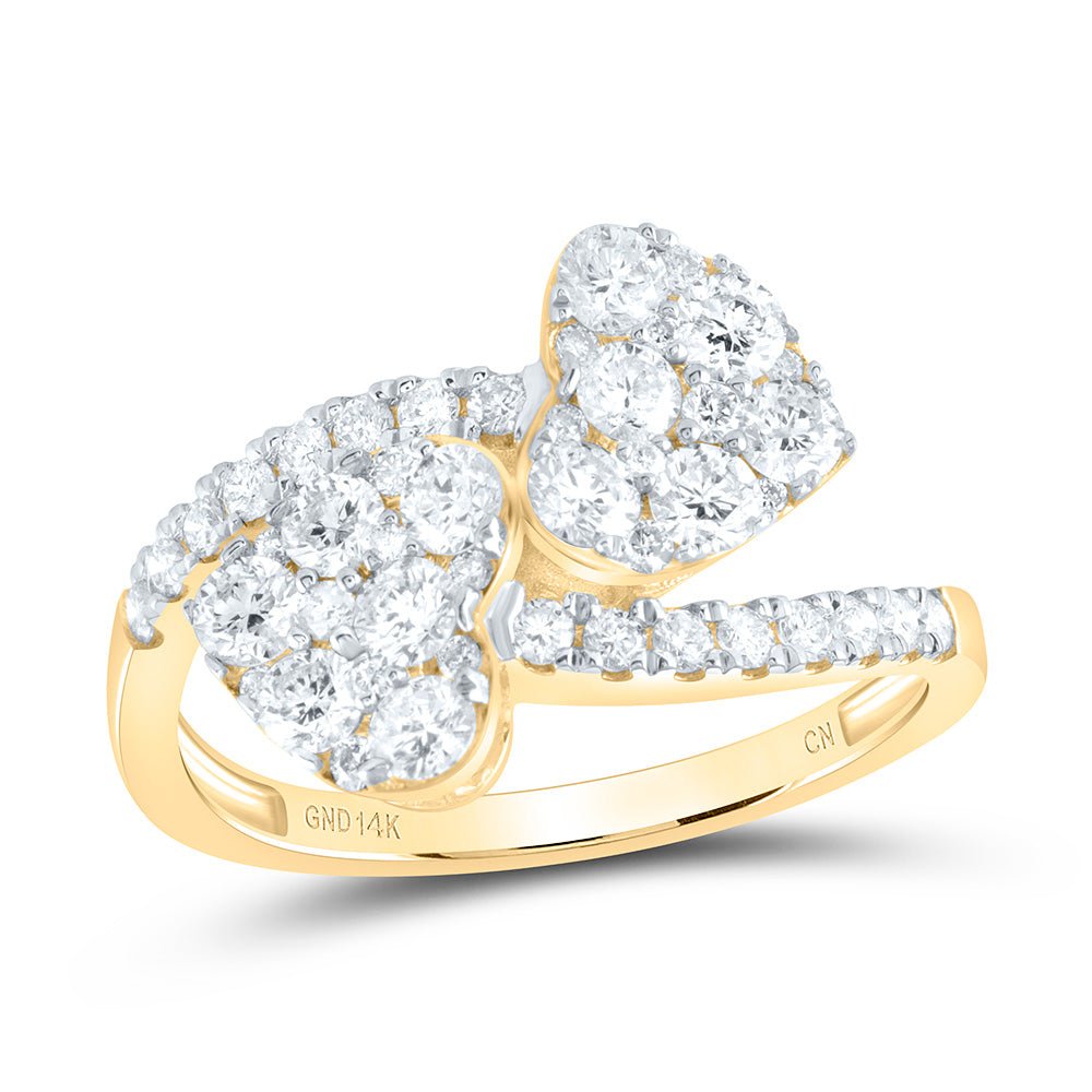 14K Yellow Gold Diamond Fashion Heart Cuff Ring 1 1/5 Cttw - Splendid Jewellery