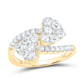 14K Yellow Gold Diamond Fashion Heart Cuff Ring 1 1/5 Cttw - Splendid Jewellery