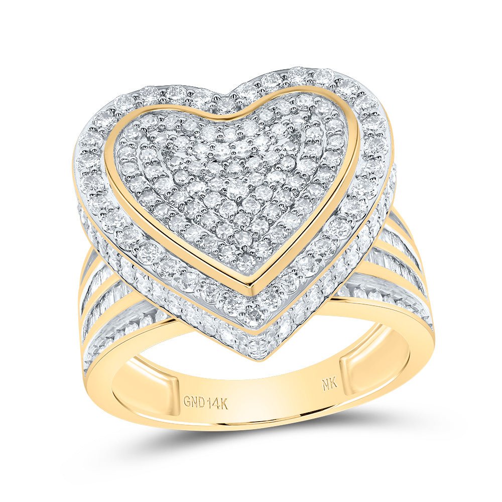 14K Yellow Gold Diamond Fashion Heart Ring 1 7/8 Cttw - Splendid Jewellery