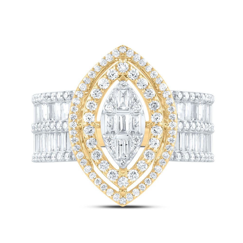 14K Yellow Gold Diamond Fashion Marquise Baguette Bridal Ring 1 3/4 Cttw - Splendid Jewellery