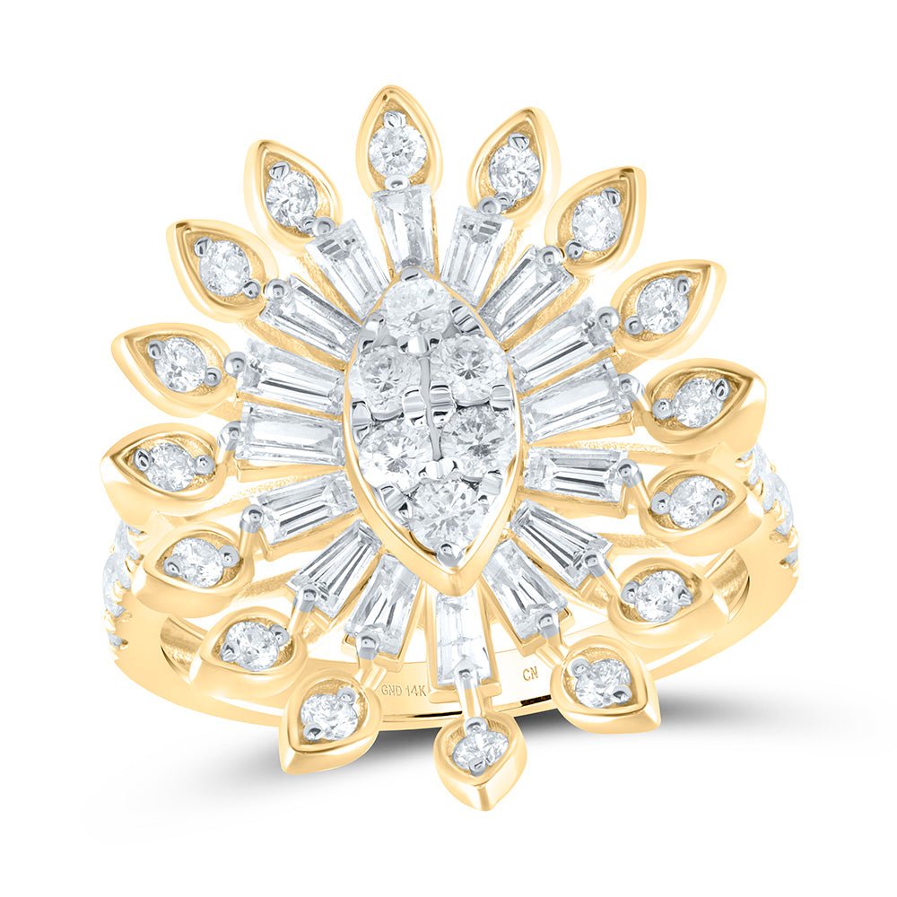 14K Yellow Gold Diamond Fashion Marquise Ring 1 7/8 Cttw - Splendid Jewellery