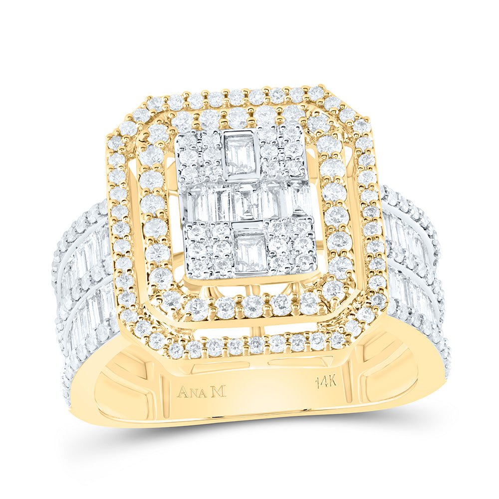 14K Yellow Gold Diamond Fashion Octagon Baguette Bridal Ring 1 1/2 Cttw - Splendid Jewellery