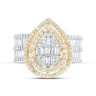 14K Yellow Gold Diamond Fashion Pear Baguette Bridal Ring 1 3/8 Cttw - Splendid Jewellery