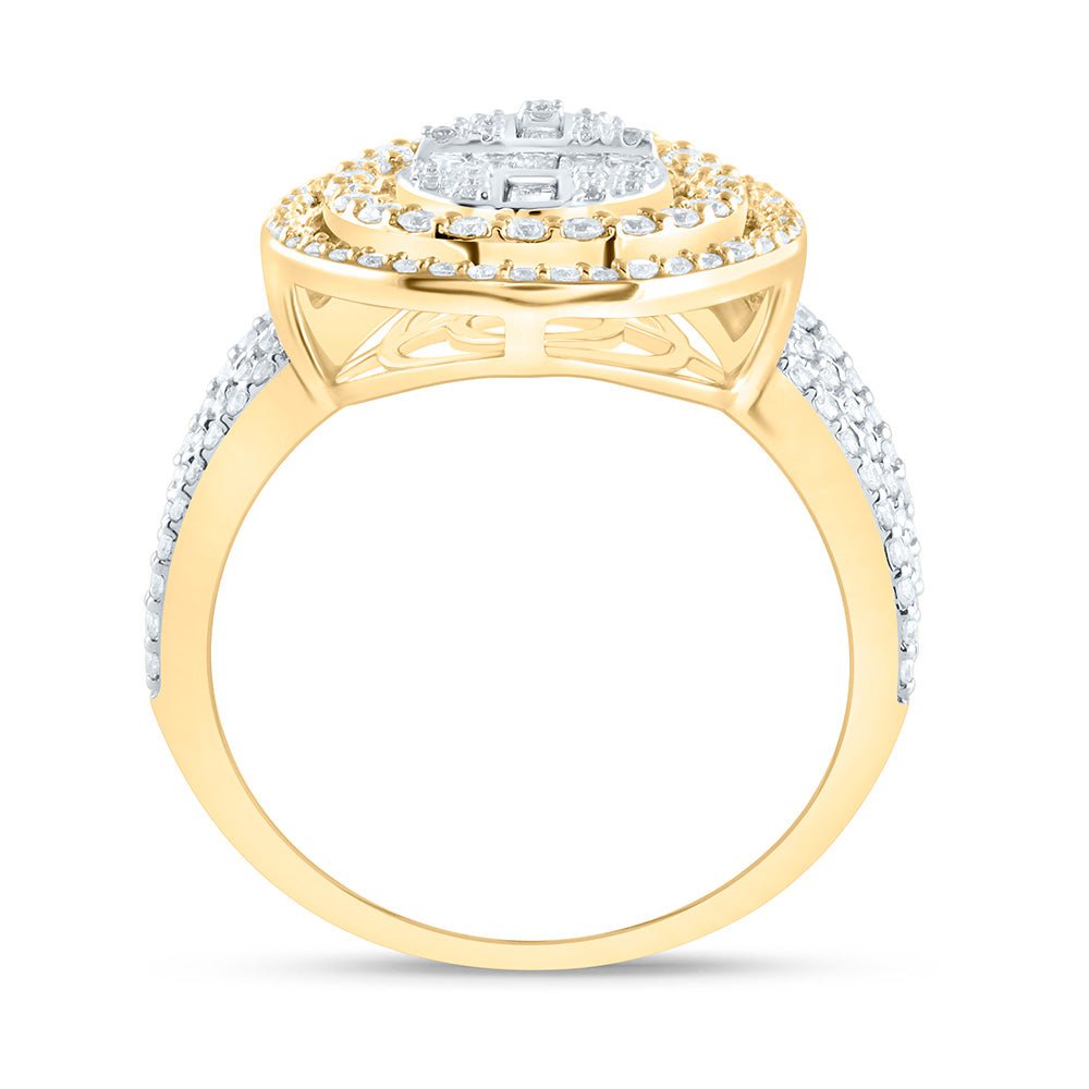 14K Yellow Gold Diamond Fashion Pear Baguette Bridal Ring 1 3/8 Cttw - Splendid Jewellery