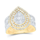 14K Yellow Gold Diamond Fashion Pear Baguette Bridal Ring 1 3/8 Cttw - Splendid Jewellery