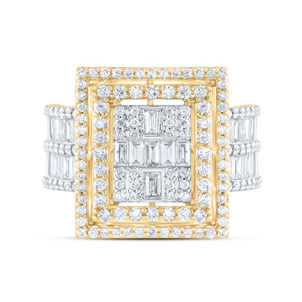 14K Yellow Gold Diamond Fashion Square Baguette Bridal Ring 1 7/8 Cttw - Splendid Jewellery