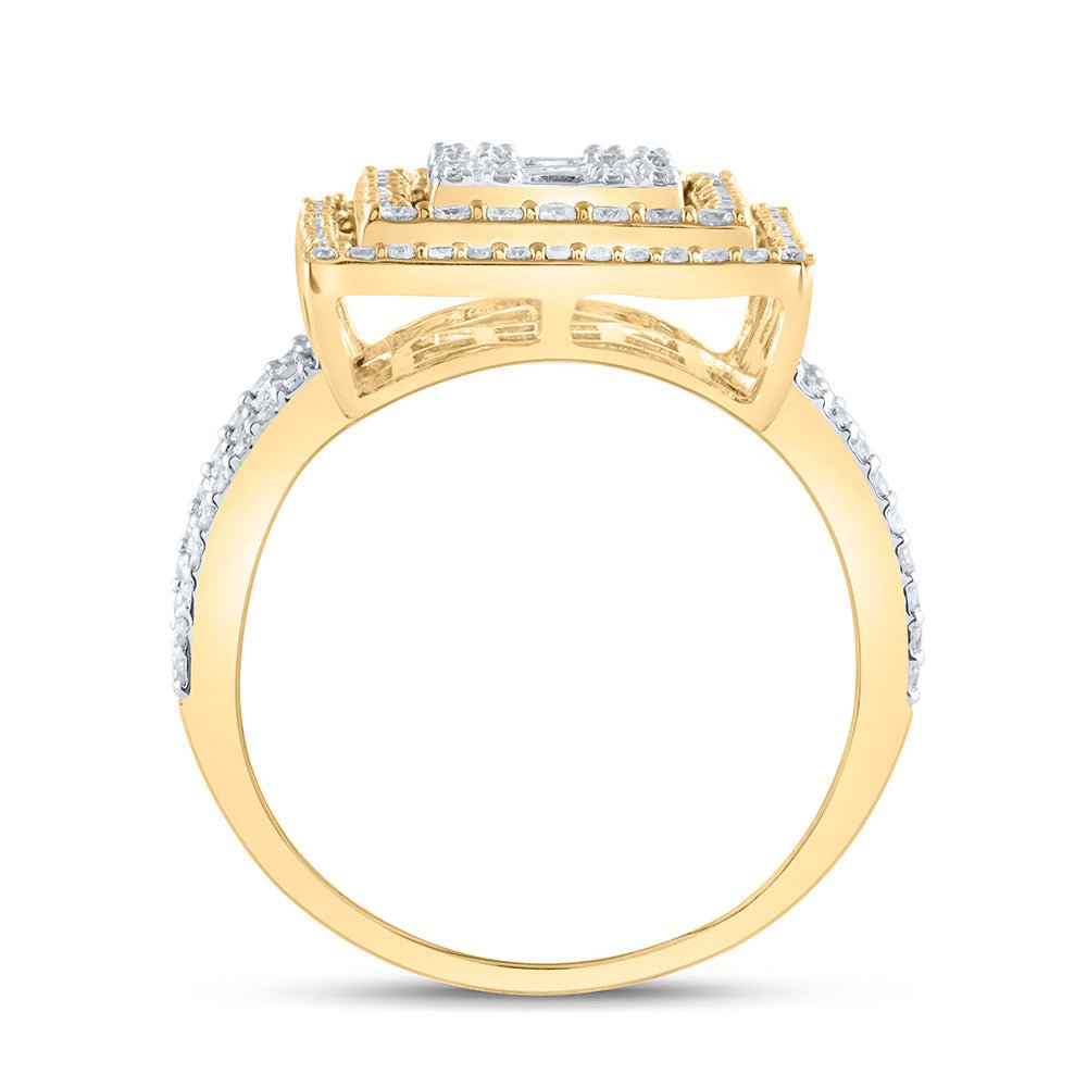 14K Yellow Gold Diamond Fashion Square Baguette Bridal Ring 1 7/8 Cttw - Splendid Jewellery