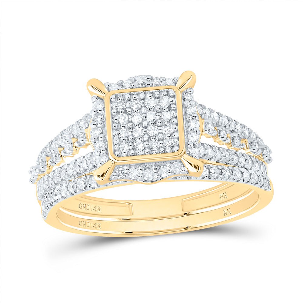 14K Yellow Gold Diamond Fashion Square Bridal Set 3/8 Cttw - Splendid Jewellery