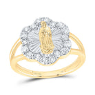 14K Yellow Gold Diamond Fashion Virgin Mother Mary Flower Women's Ring 1/2 Cttw - Splendid Jewellery