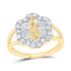 14K Yellow Gold Diamond Fashion Virgin Mother Mary Flower Women's Ring 1/2 Cttw - Splendid Jewellery