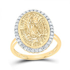 14K Yellow Gold Diamond Fashion Virgin Mother Mary Oval Women's Ring 1/3 Cttw - Splendid Jewellery