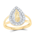 14K Yellow Gold Diamond Fashion Virgin Mother Mary Pear Women's Ring 1/2 Cttw - Splendid Jewellery